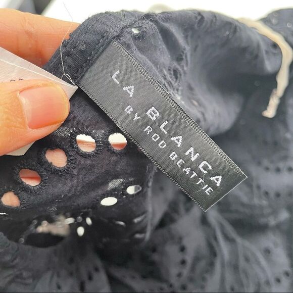 LA BLANCA WOMEN’s EYELET CASUAL MINI DRESS/ BEACH COVER UP BLACK‎ SZ SMALL - Picture 10 of 11